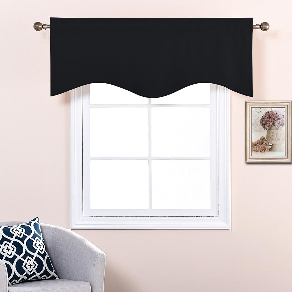 NICETOWN Camper Curtains for Windows - Black Blackout Valances for Kitchen Set 6 Panels Short Small Topper Valence Curtains for